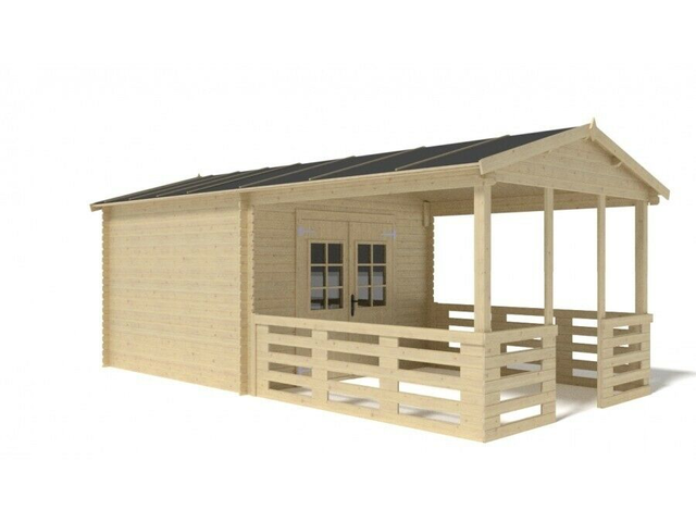 LOG CABIN SUMMER HOUSE 3m x 3m +2,8m shed/ 10ft x 10ft + 9,2ft shed (19mm) with complete floor DOM24